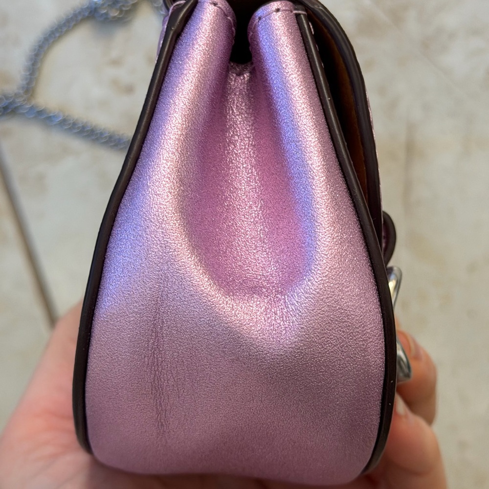 Coach Morgan Card Case with Crossbody Chain – Metallic Lilac (Style CP245) - Picture 5 of 11
